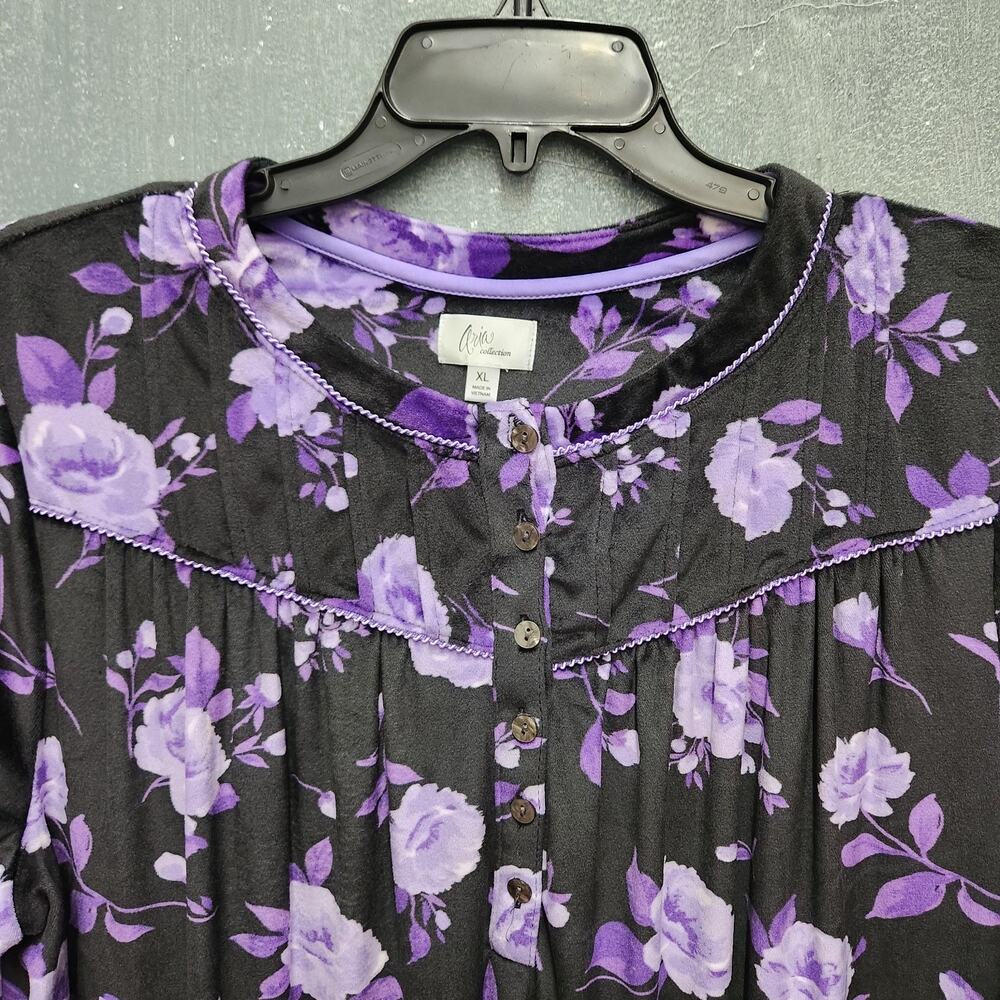 Aria Nightgown Robe XL Purple Cozy Buttery Soft Warm Velour Long Sleeve Pockets - Picture 4 of 9